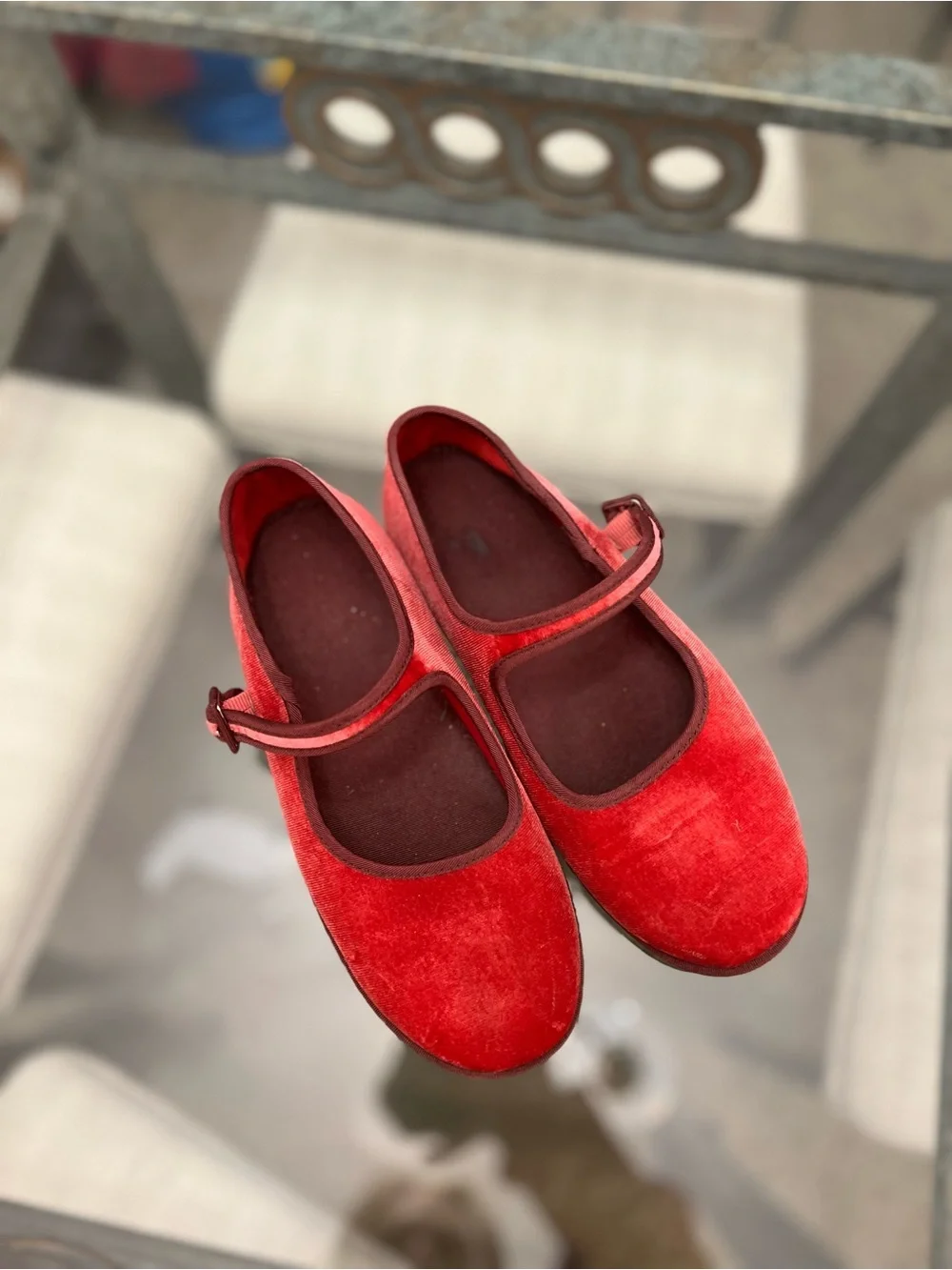 J. Crew Girls' Red Velvet Mary Jane Flats